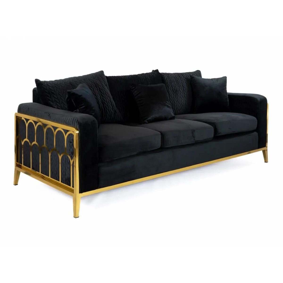 Exclusive GAJA Back and Gold Upholstered Triple Sofa