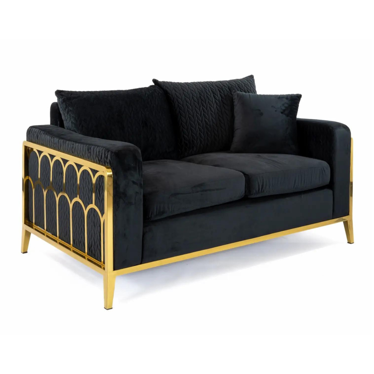 Exclusive GAJA Gold and Black Upholstered Double Sofa front view