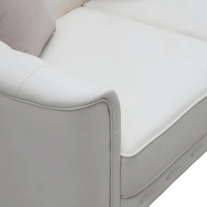 Handle view of 3-piece beige leather sofa set in Australia – sleek armrest with premium leather finish