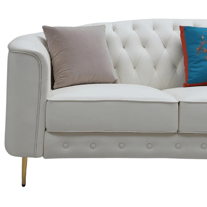 Half side view of 3-piece beige leather sofa set in Australia – stylish and comfortable seating design