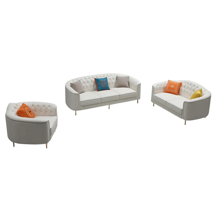 Top view of 3-piece beige leather sofa set in Australia – spacious seating with elegant leather finish