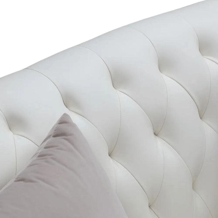 Detail view of backrest – 3-piece beige leather sofa set in Australia, premium comfort and design