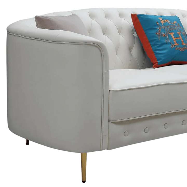 Close view of right side – 3-piece beige leather sofa set in Australia, elegant and comfortable design