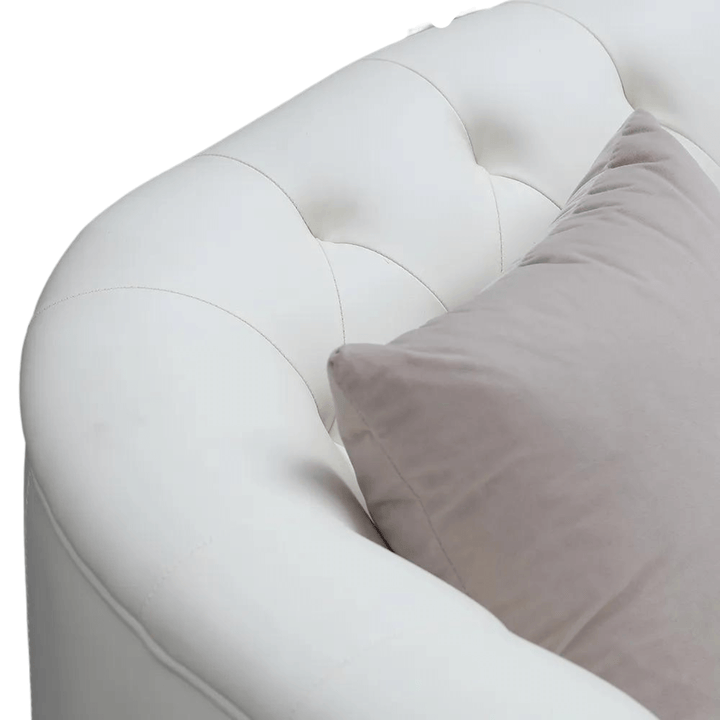 Detail view of backrest – 3-piece beige leather sofa set in Australia, showcasing stitching and texture