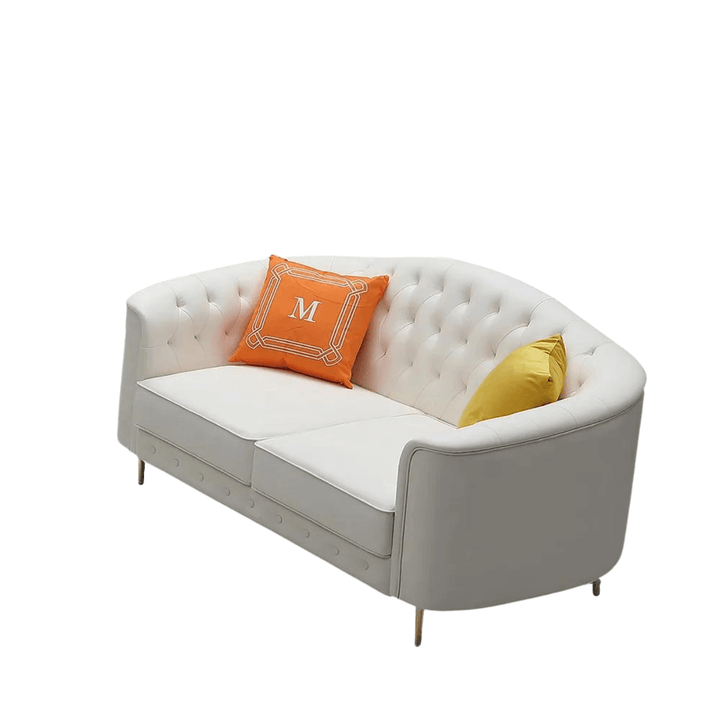 Side view of 3-piece beige leather sofa set in Australia – modern design with plush leather seating