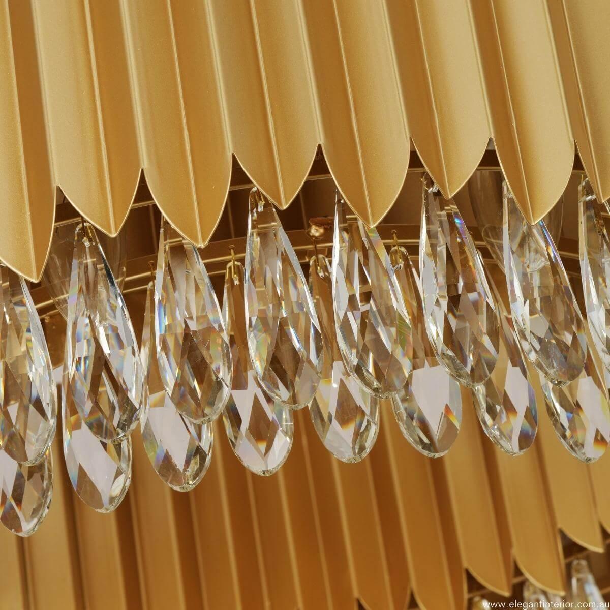 Detail view of AURA luxury modern pendant light with crystal accents in an elegant interior in Australia