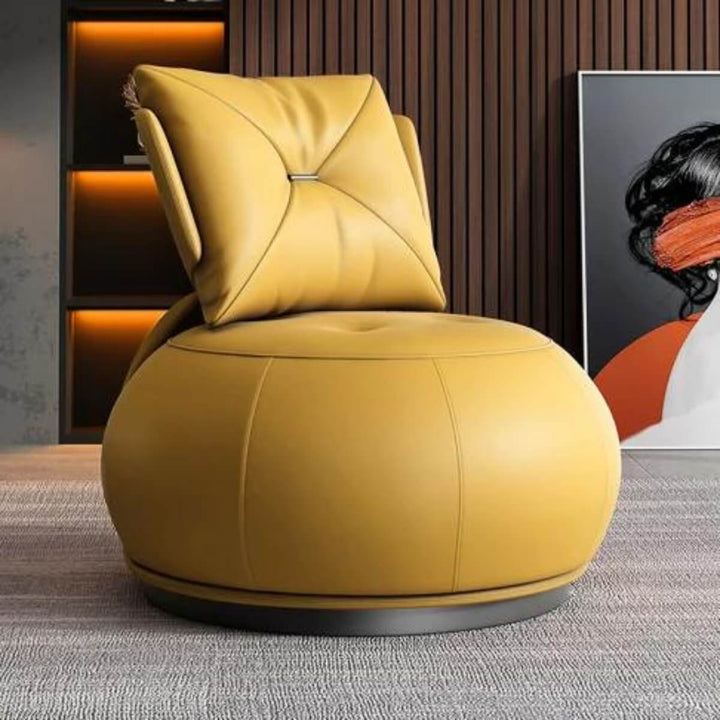 Side view of yellow accent chair in Australia showcasing vibrant color and modern design