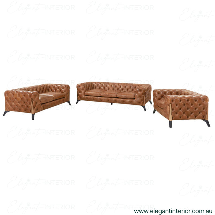 Front view of American leather sofa in elegant Australian interior – luxurious seating with smooth leather finish