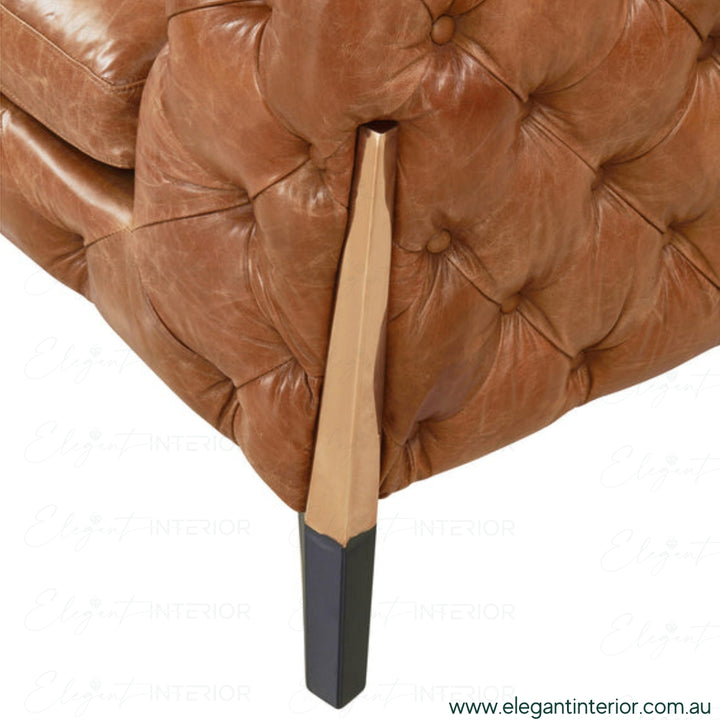 Standing view of American leather sofa in elegant Australian interior – modern design with premium leather upholstery