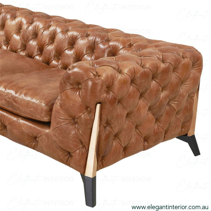 Side view of American leather sofa in elegant Australian interior – premium craftsmanship with smooth leather finish
