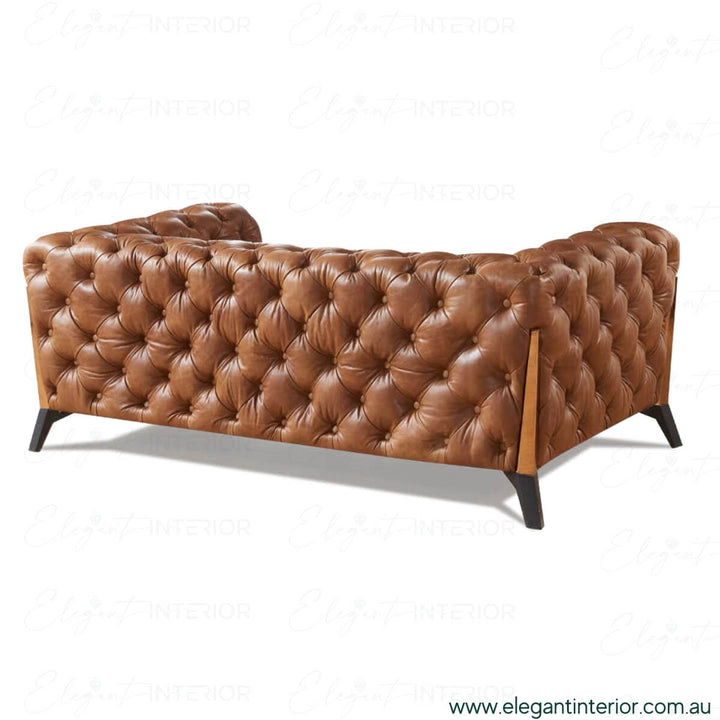 Back side view of American leather sofa in elegant Australian interior – sleek design with premium leather upholstery