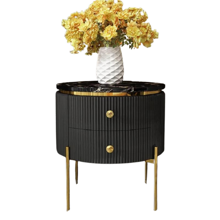 Front complete view of black round coffee table with storage in Australia – sleek, modern, and functional design