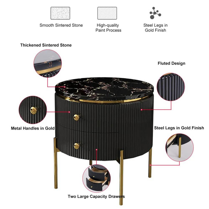 Parts view of black round coffee table with storage in Australia – detailed components of modern design