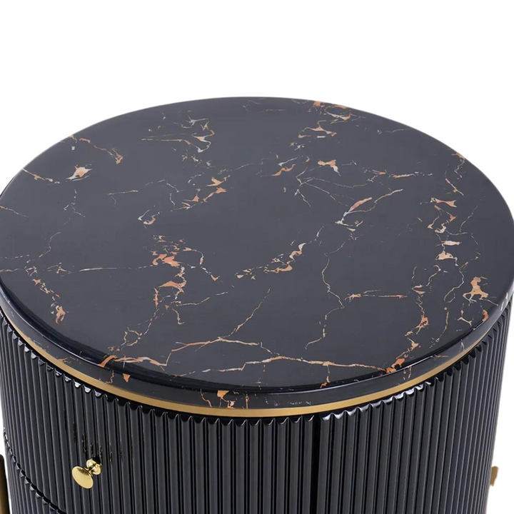 Top view of black round coffee table with storage in Australia – sleek design with spacious tabletop