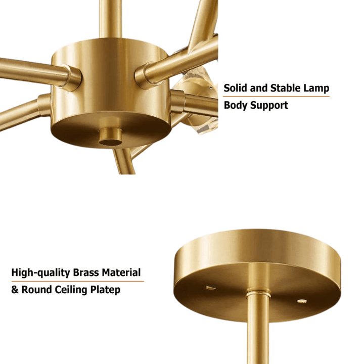 Brass Chandelier Light – Solid and Stable Lamp with High-Quality Brass Body and Round Ceiling Plate