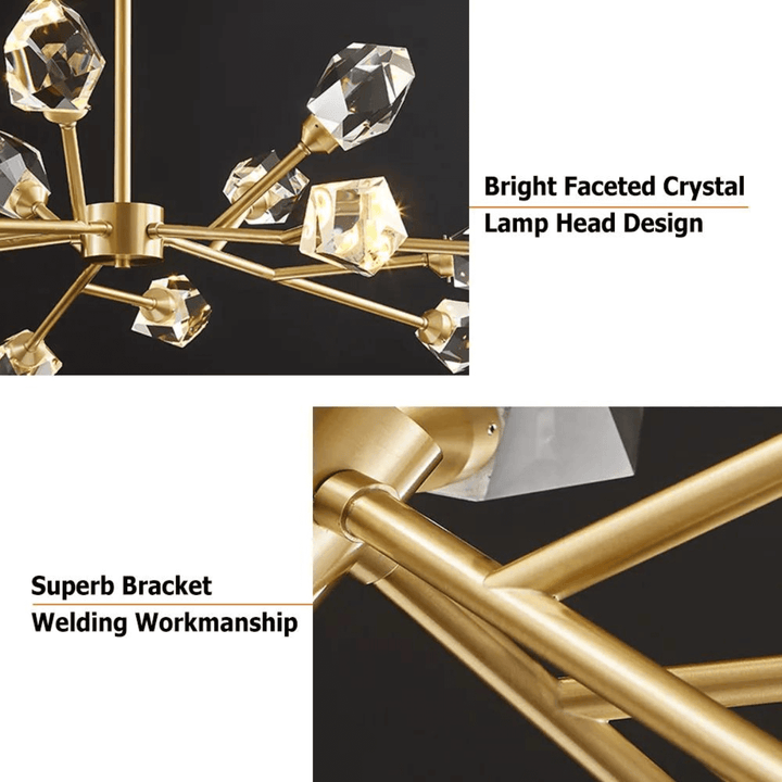 Brass Chandelier Light – Bright Faceted Crystal Lamp Head with Superb Bracket and Welding Workmanship