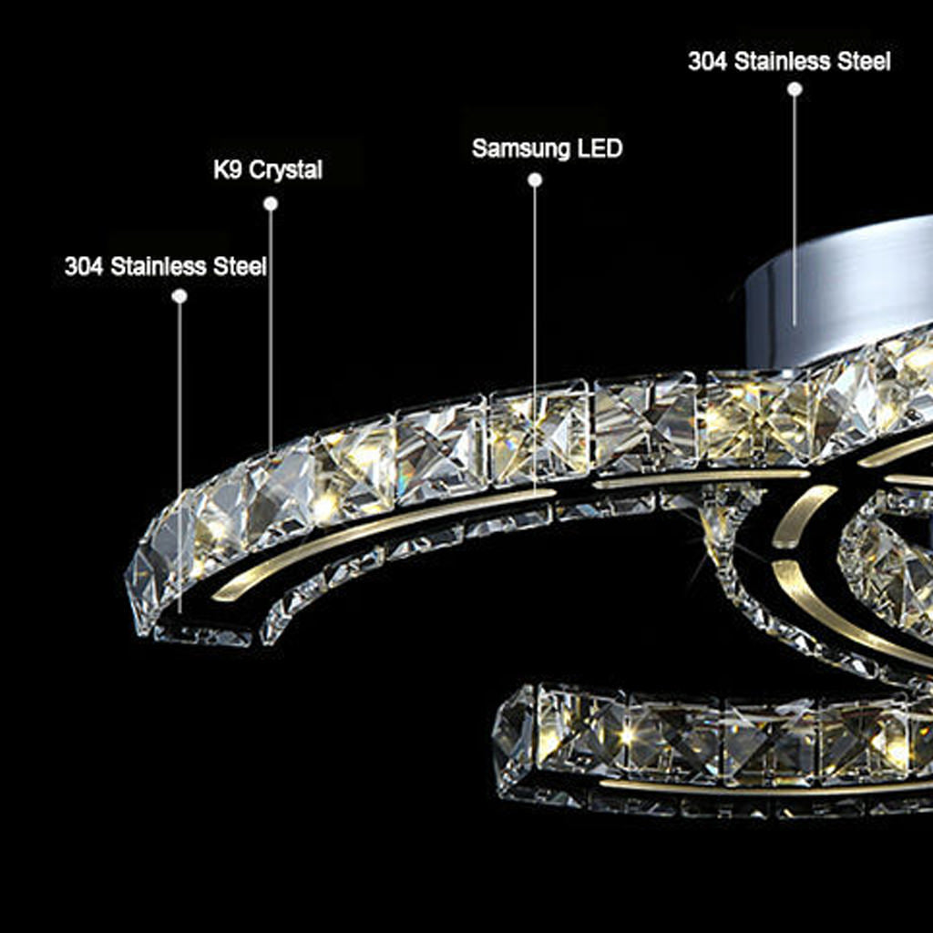 Chantale flush mount ceiling light with crystal detail, featuring 304 stainless steel, K9 crystal, and Samsung LED