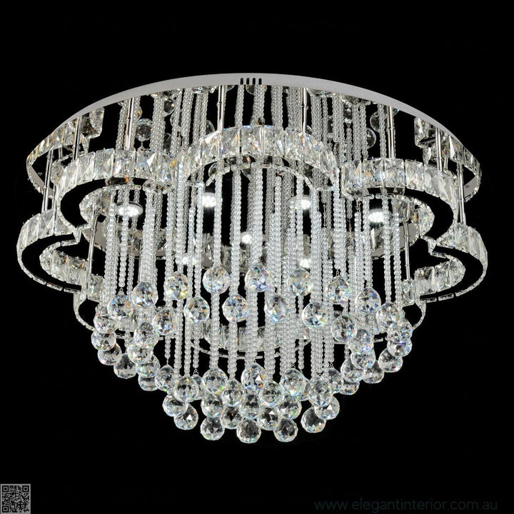 Elegant interior with clouds flush mount light and crystal details, front view