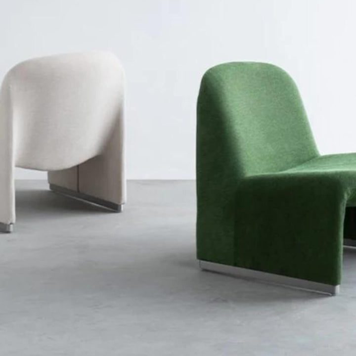 Side view of cotton-linen armless accent armchair in Australia showcasing sleek modern design