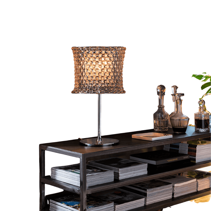 Crystal T Table Lamp – On Table with Light On, Elegant Interior Lighting in Australia