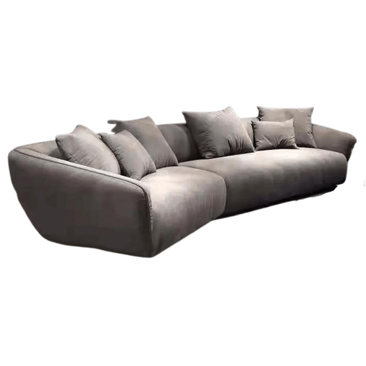 Side view of curved velvet 3-seater sofa in Australia, elegant modern living room furniture