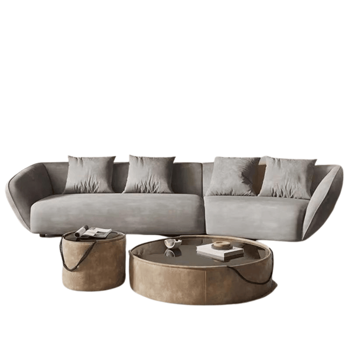 Front view of curved velvet 3-seater sofa in Australia, luxurious and modern living room piece