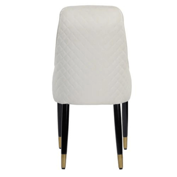 Back view of Ascot leather dining chair, showcasing stylish six-back design and premium leather.