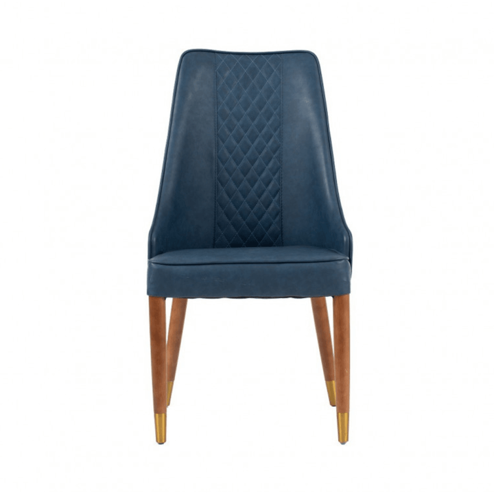 Ascot leather dining chair front view, featuring sleek design and luxurious leather finish