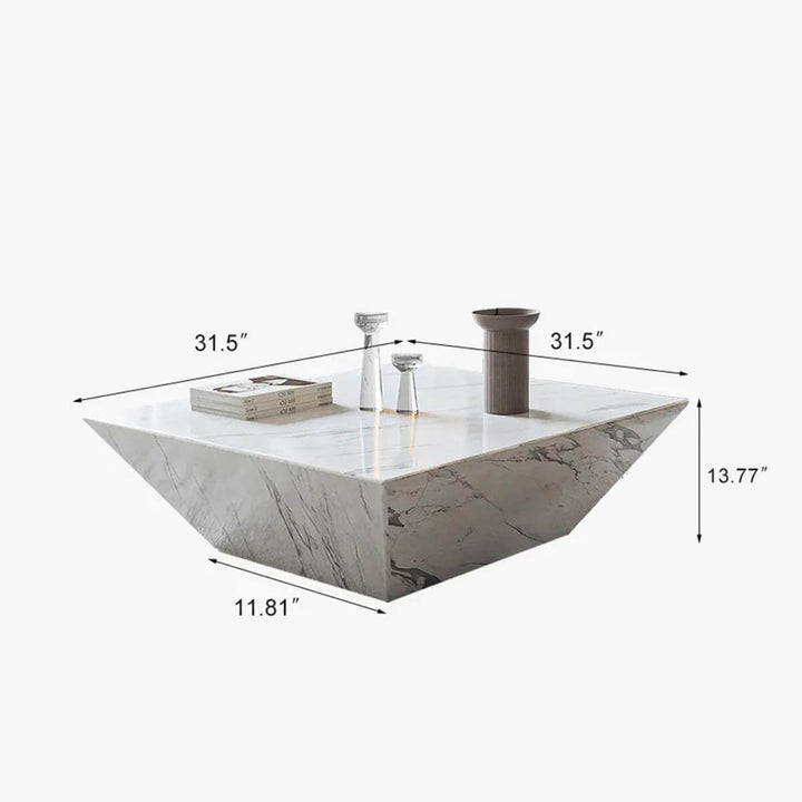 Dimension view of Calcutta coffee table with natural marble top and detailed size specifications