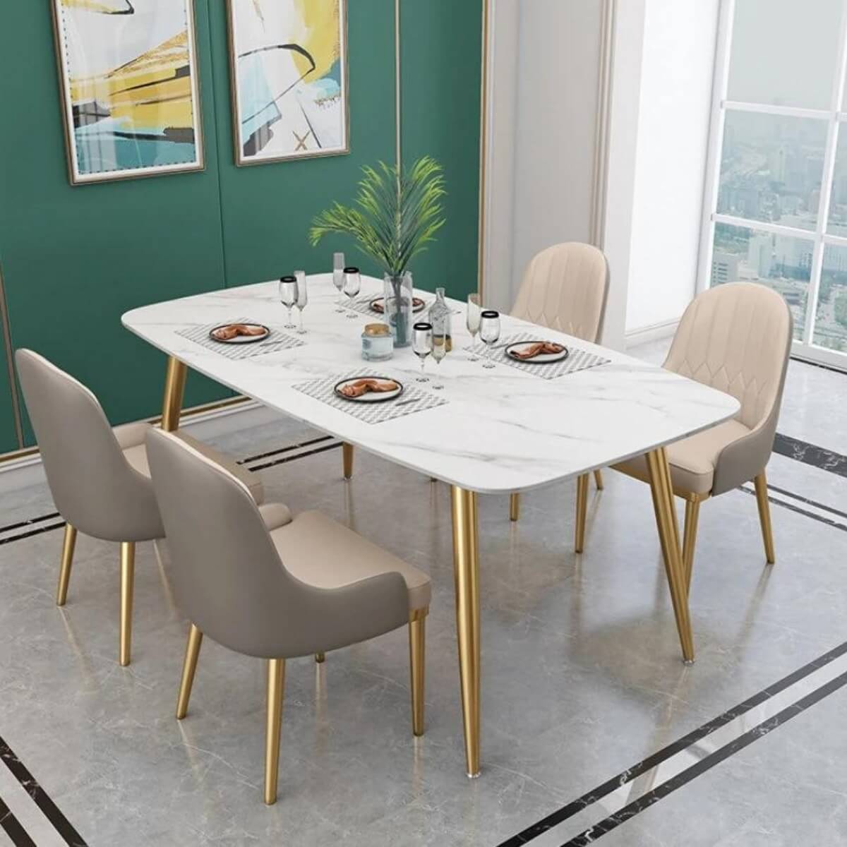 Elegant Marble Top Dining Table Set 1