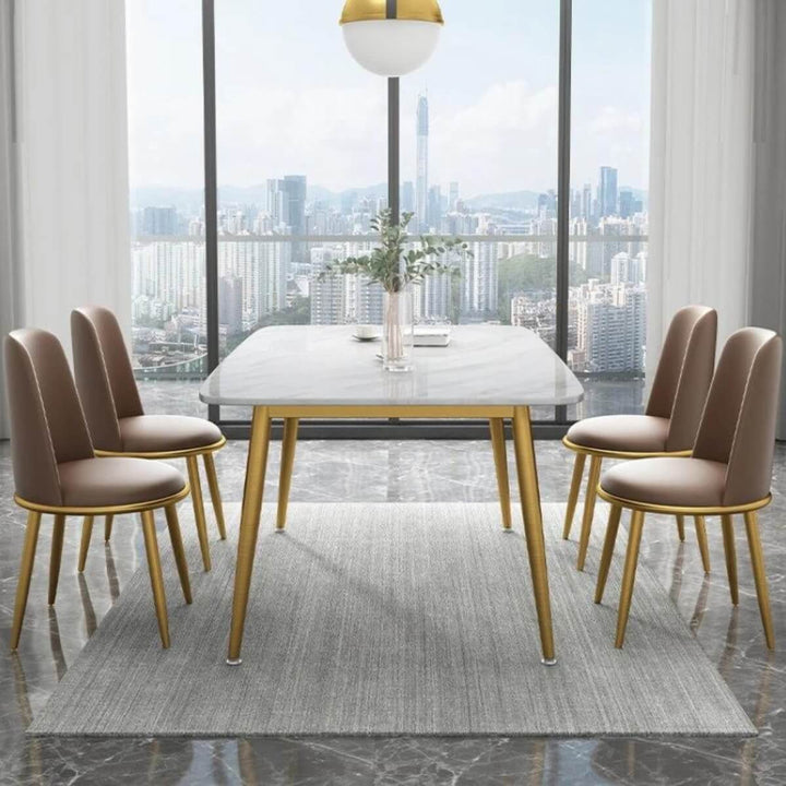 Elegant Marble Top Dining Table Set – Straight Front View – Luxury Dining Room Furniture