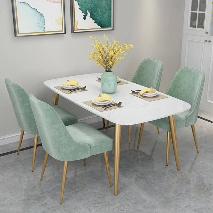 Elegant Marble Top Dining Table Set – Side Angle View – Modern Luxury Dining Room Furniture
