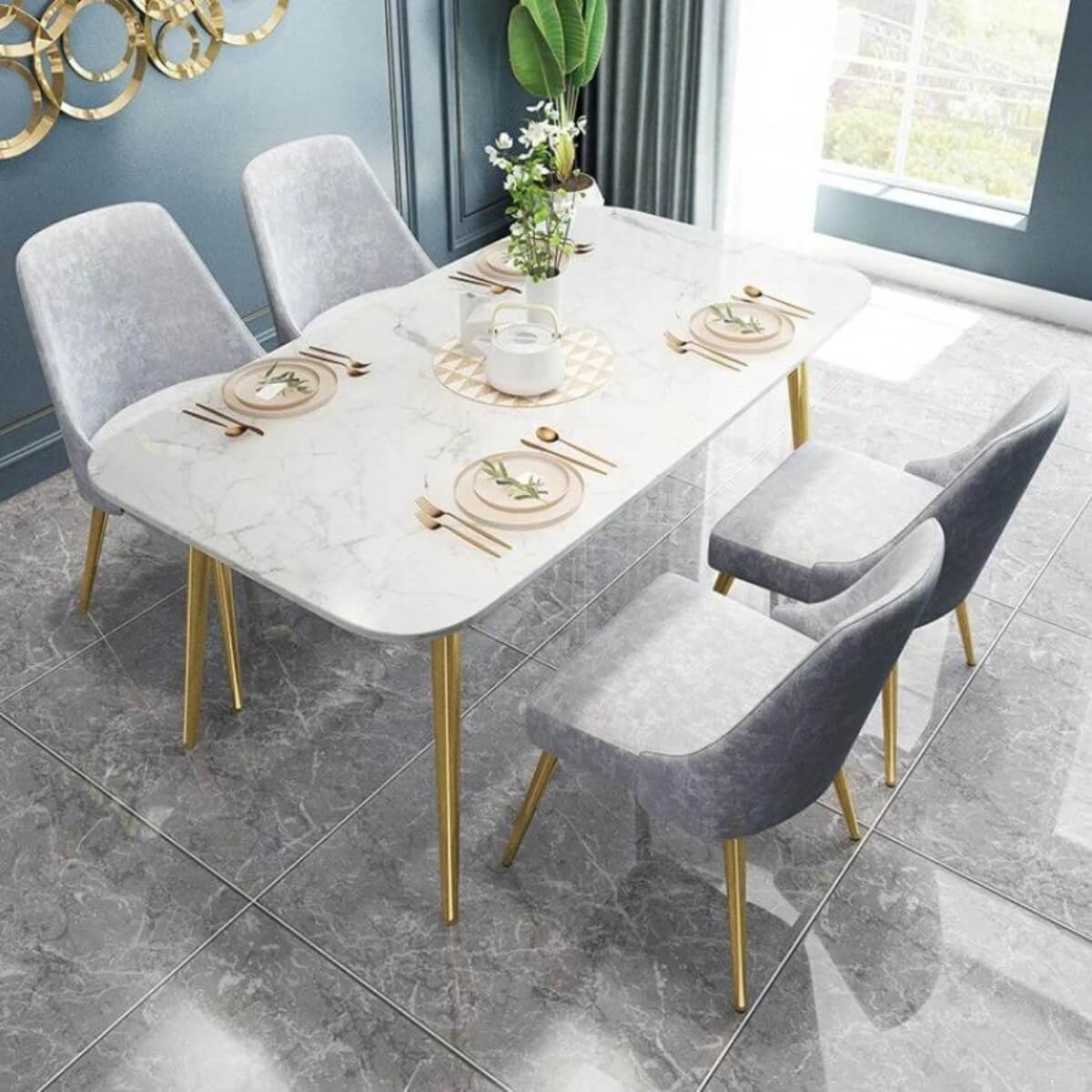 Elegant Marble Top Dining Table Set 4