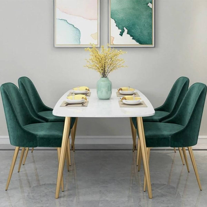 Elegant Marble Top Dining Table Set – Straight View – Luxury Modern Dining Room Furniture