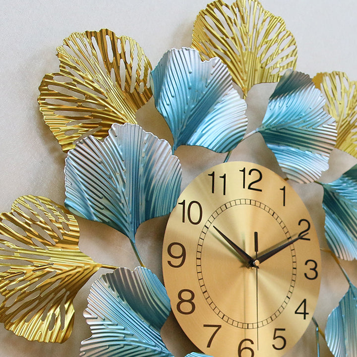  Close-up view of Emerald metal designer luxury wall clock with intricate details