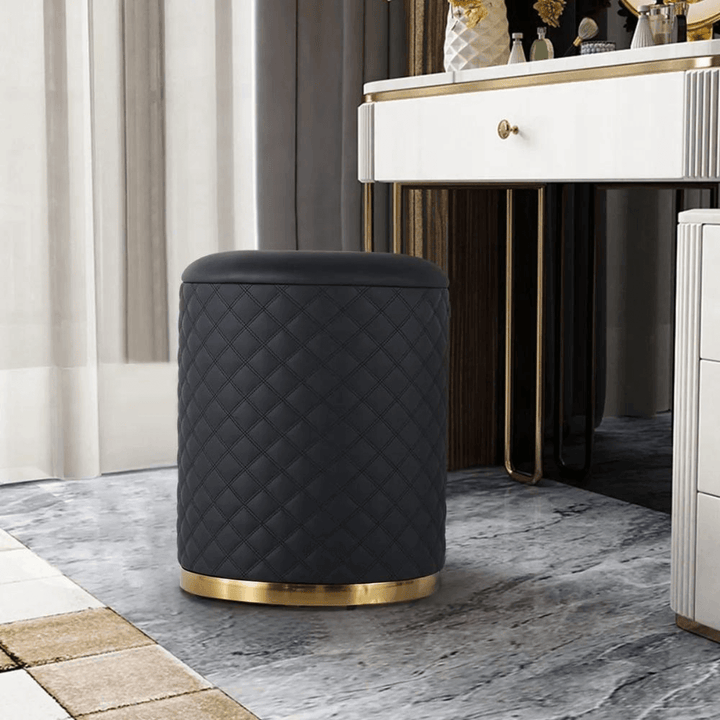 Front view of Emerald makeup table stool in Australia, featuring cushioned seat and modern style