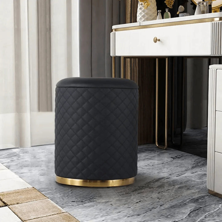 Mina makeup table stool in Australia, black finish with modern design and cushioned seat