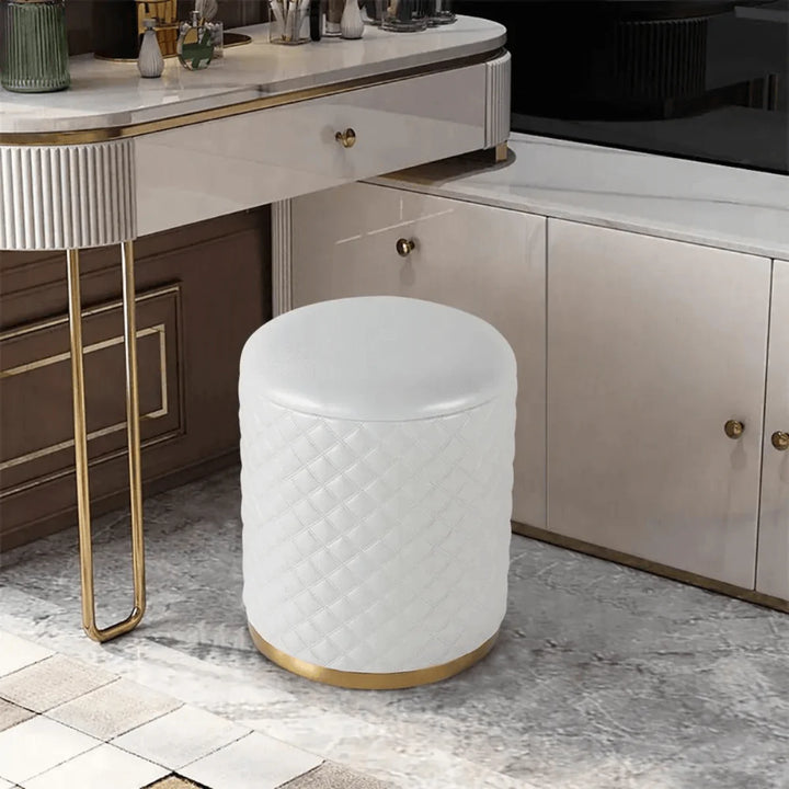 Mina makeup table stool in Australia, white finish with modern design and cushioned seat