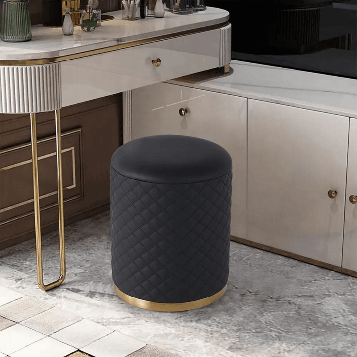 Side view of Emerald makeup table stool in Australia, modern design with comfortable cushioning