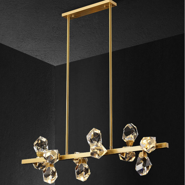 Front view of Emerald Light LED gold chandelier in elegant Australian interior – luxurious and modern design