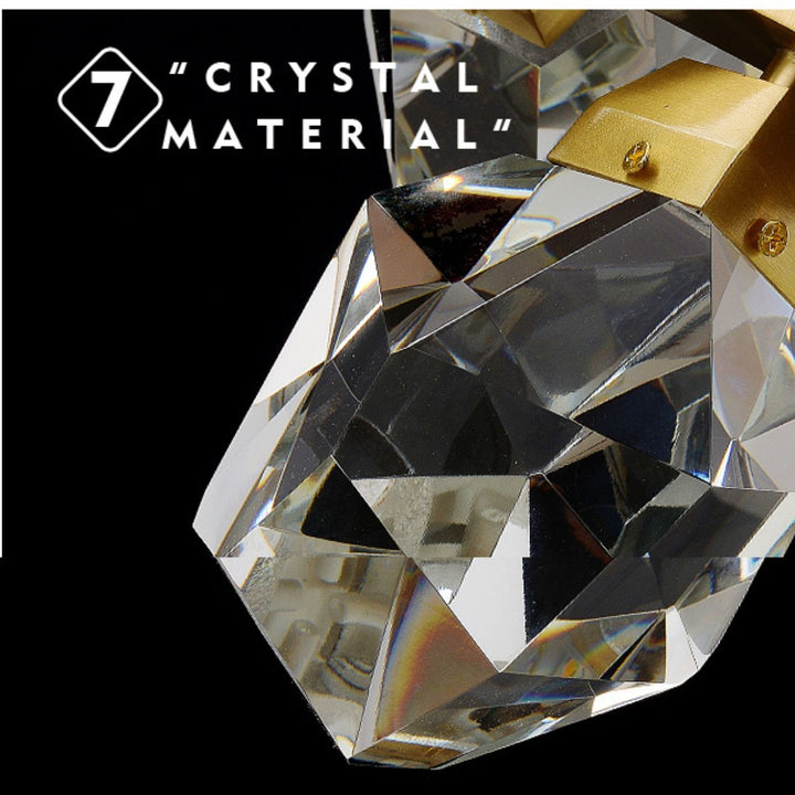 Diamond detail view of Emerald Light LED gold chandelier – sparkling facets enhancing elegant design.