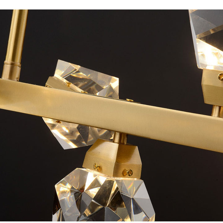 Detail view of Emerald Light LED gold chandelier in elegant Australian interior – close-up of intricate diamond accents and warm LED glow