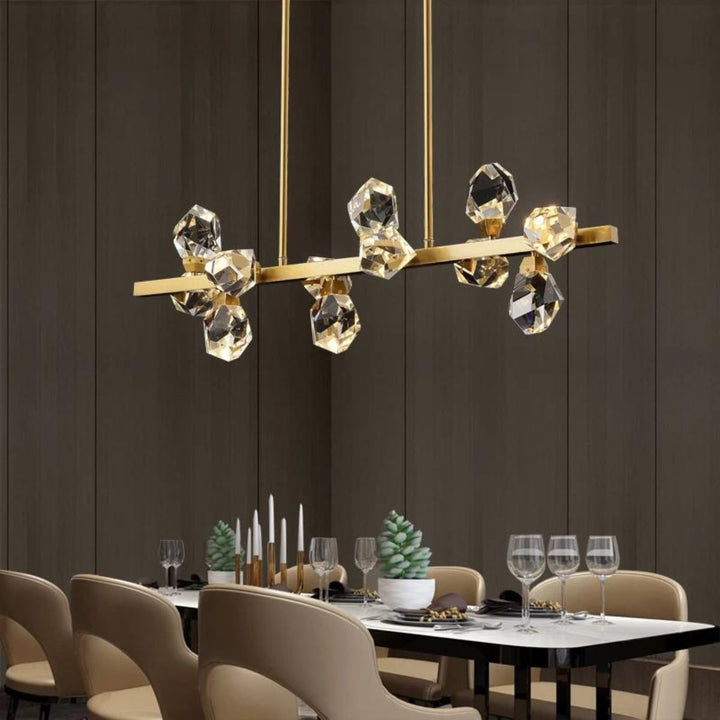 Emerald Light LED gold chandelier in elegant Australian dining interior – luxurious lighting enhancing ambiance