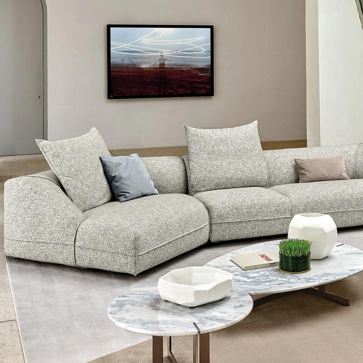 Front view of fabric textured sofa in Australia, modern cozy couch for living room decor