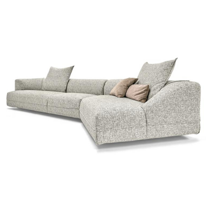 Side view of fabric textured sofa in Australia, stylish and comfortable modern seating
