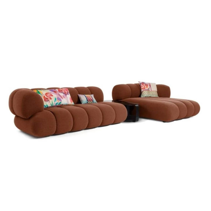 Side view of Blossom fabric sofa in Australian living room – elegant and cozy modern upholstery seating