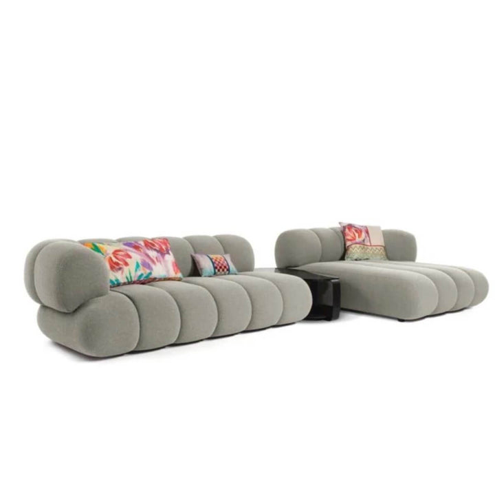 Side view of Blossom fabric sofa for living room in Australia – comfortable modern design with soft fabric upholstery