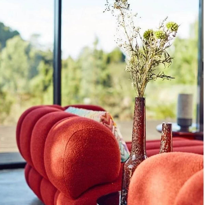 Back view of Blossom fabric sofa for living room in Australia – sleek design with soft upholstery and modern finish