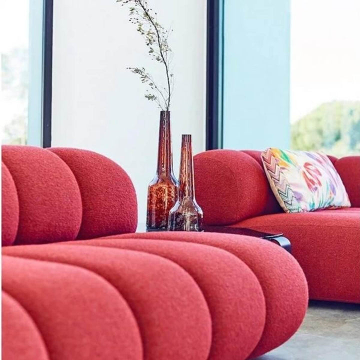 Detail view of Blossom fabric sofa for living room in Australia – close-up of fabric texture and stitching quality