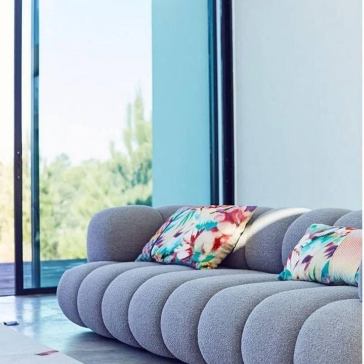 Right side angle view of Blossom fabric sofa for living room in Australia – modern upholstered seating with comfortable design